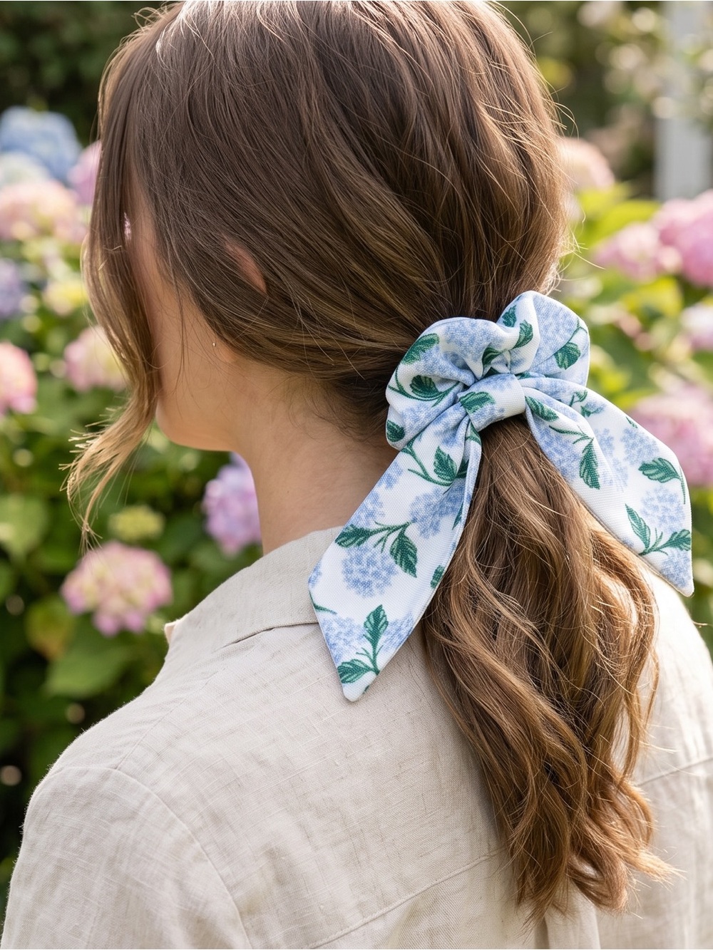 Rifle Paper Co. Blue Hydrangea Hair Bow Scrunchie Ribbon